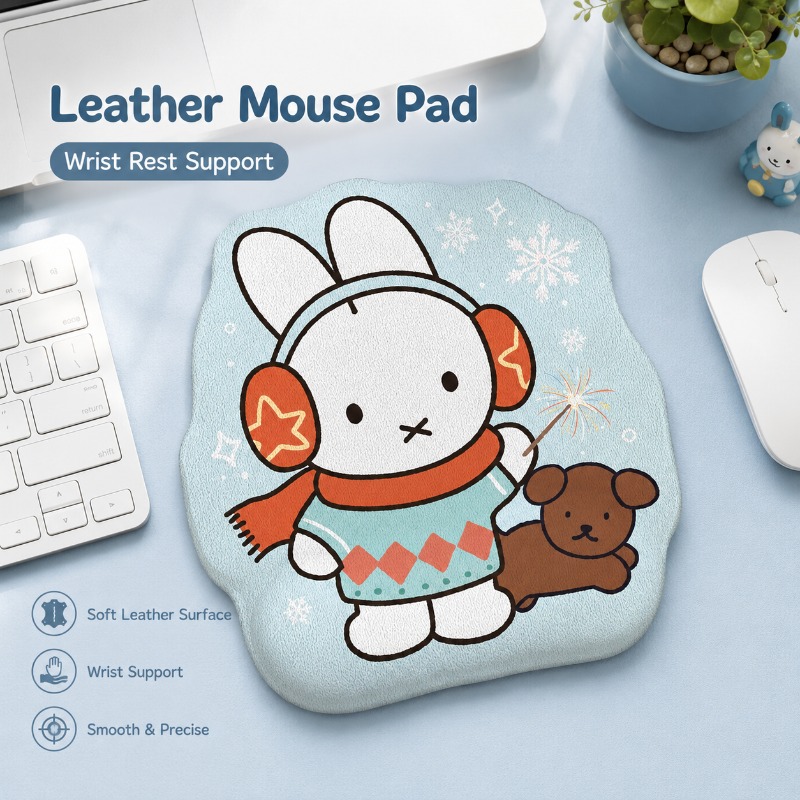 Laptop Accessories Mouse - アニメミッフィー革製マウスパッド、リストレスト付き、小型コンピューターデスクマット、手首サポートデザイン、ノートパソコン、デスクトップ、オフィスデスクセットアップ用