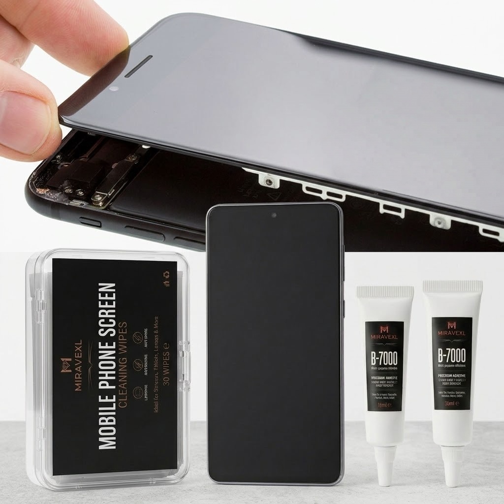 Screen Cleaning Kit - 携帯電話画面分解修理キット 15ml 25ml B-7000接着剤 30枚入り 無筋帯電防止クリーニングワイプセット