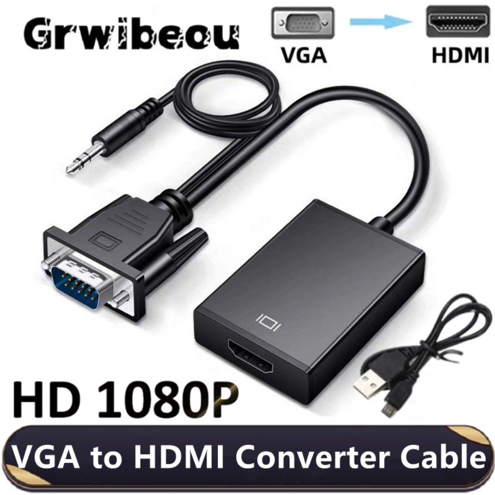 Hdmi Vga Adapter - HD 1080P VGA to HDMIアダプターケーブル（3.5mmオーディオ出力付き）+ USB給電式VGA