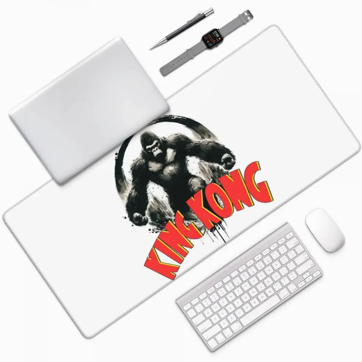 Laptop Accessories Logo - ヴィンテージキングコングロゴ入り大型マウスパッド、コンピューターキーボードマウスパッド、ゲーマーPCラップトップデスクマット、オフィスアクセサリーテーブルマット