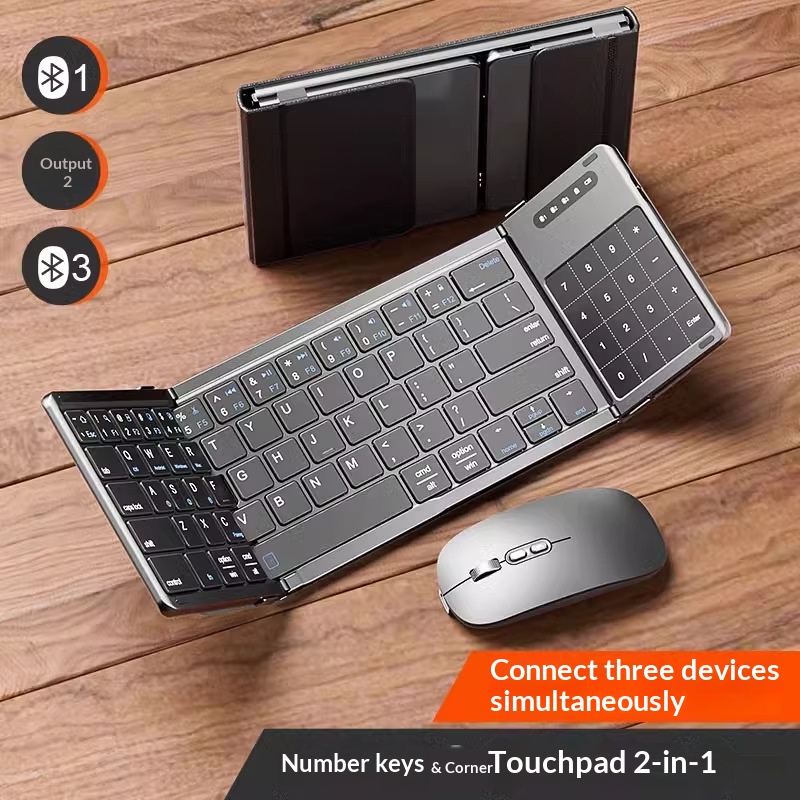 Laptop Accessories Mouse - Mengzu 三つ折りワイヤレス Bluetooth キーボード、数値タッチパッド付き、デスクトップ、ラップトップ用の 3 つのデバイスとマウスのコンボをサポート