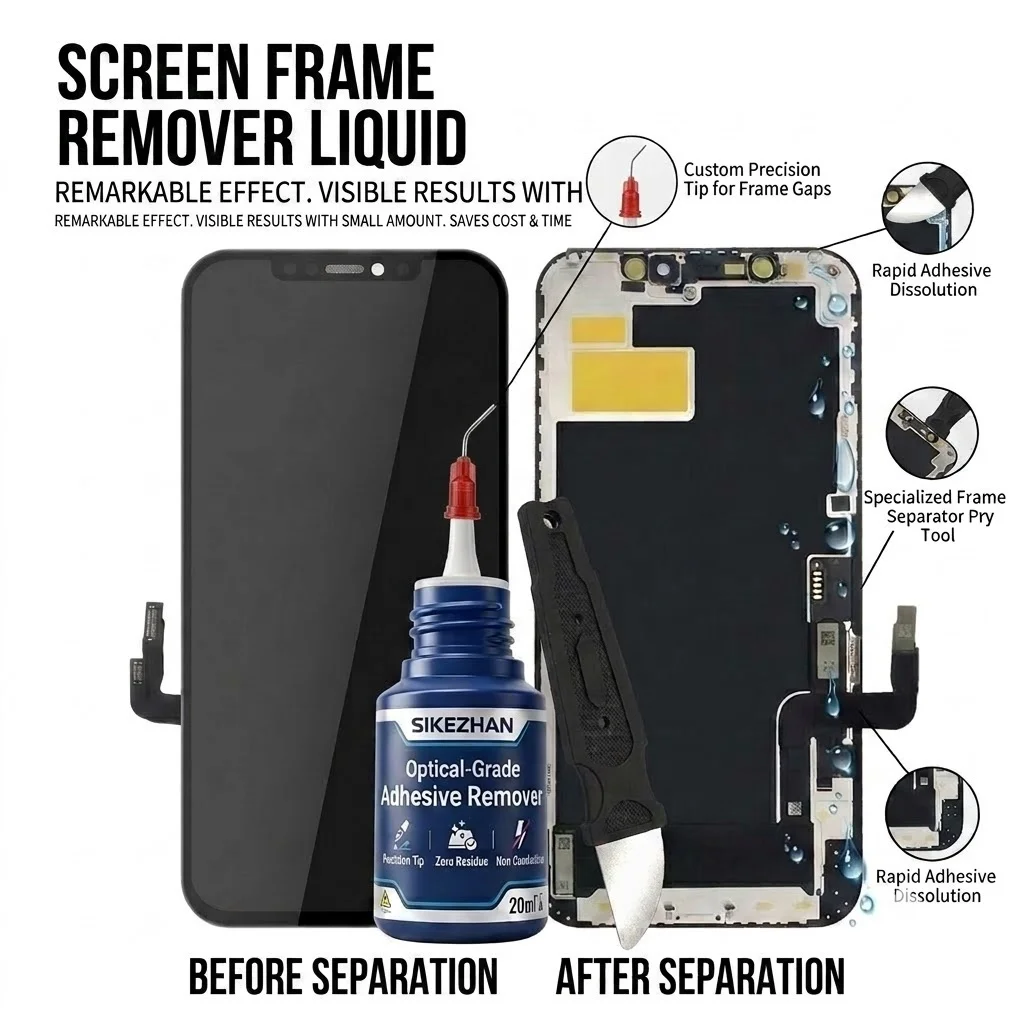 Screen Cleaning Kit - SIKEZHAN 20ml 光学グレードの接着剤除去クリーナーキット、精密ディスペンシングニードルとこじ開けツール付き、電話画面の修理用