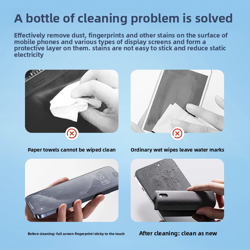2 in 1 スプレークリーナーワイプ 電話スクリーンタブレ - Screen Cleaning Kit のレビューと価格