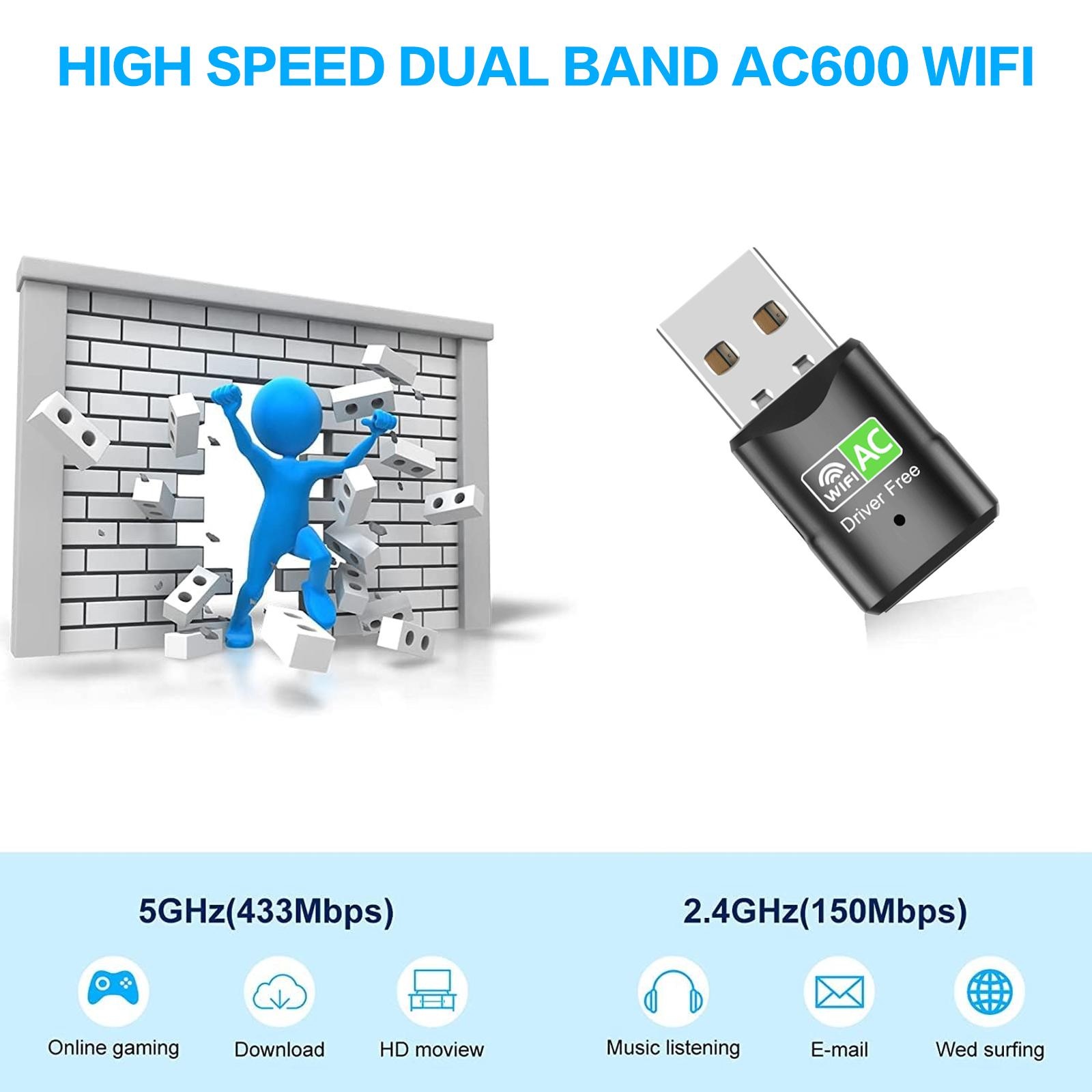 AC600 USB WiFi アダプター、デュアルバンド 2 - Laptop Accessories Computer のレビューと価格